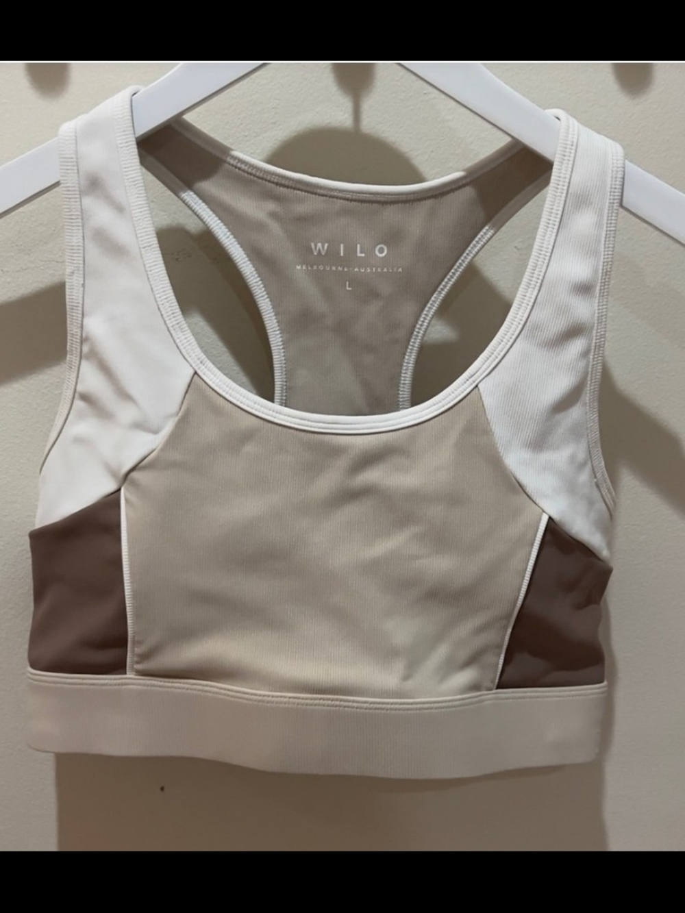 Wilo The Label Colorblock Sports Bra in Cream and Brown XS NWT